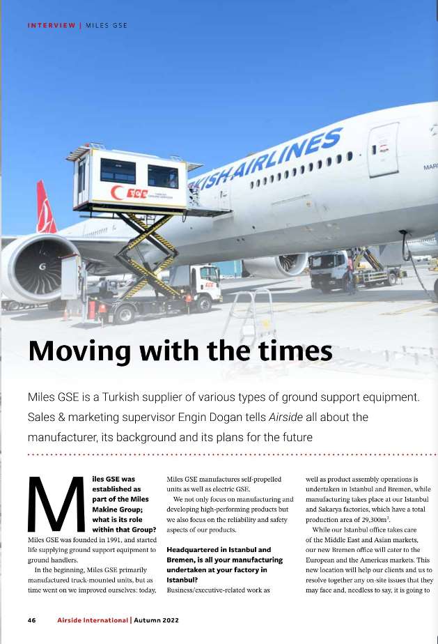 Miles GSE was featured in Airside International., Miles GSE's Sales and Marketing Supervisor Engin Dogan gave an interview for Airside International